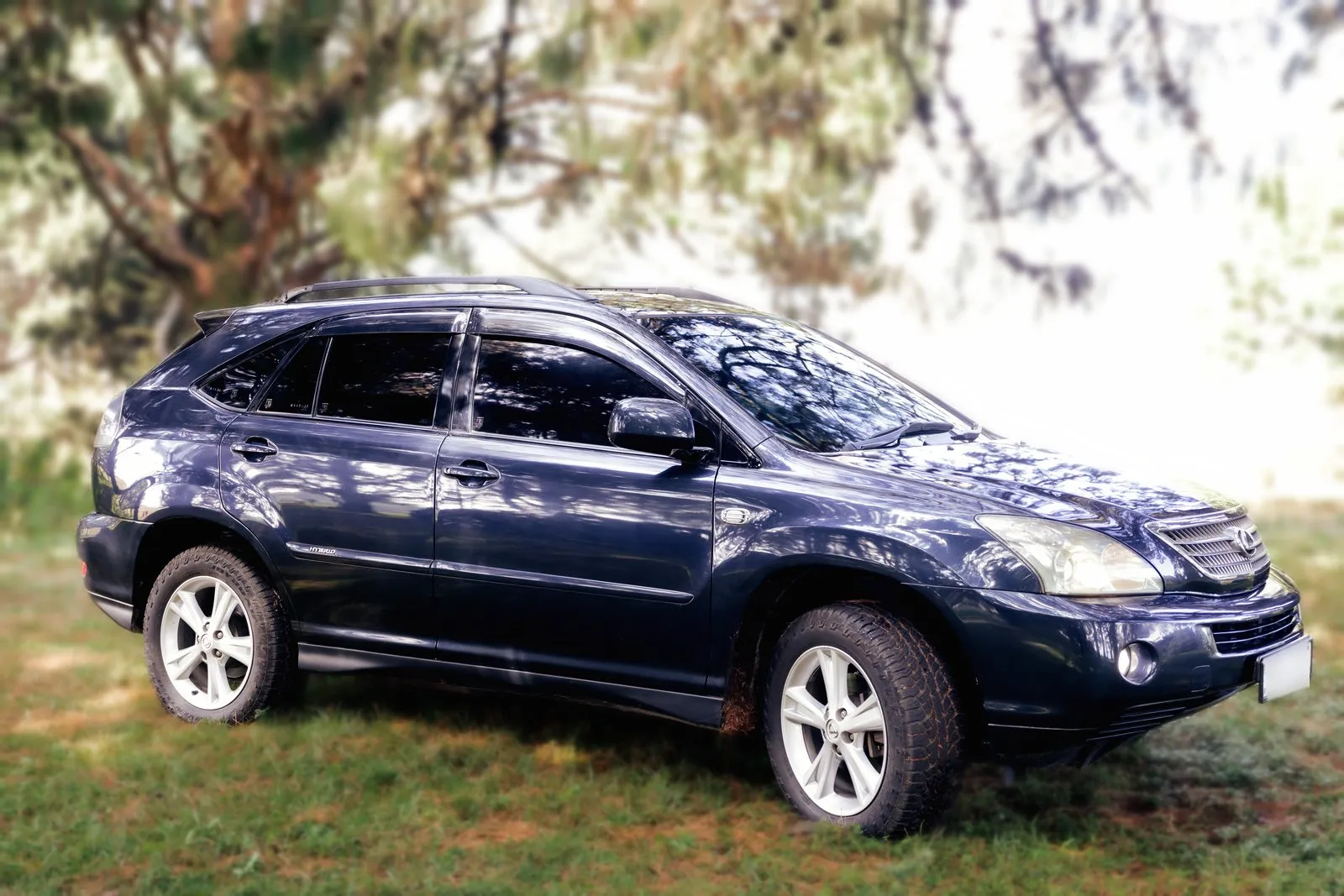 Lexus RX 400h Hybrid, side profile under the trees